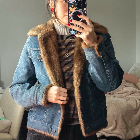American Vintage Jackets & Blazers - Vintage Jean Jacket With Faux Fur Lining (St. Johns Bay) | Size S